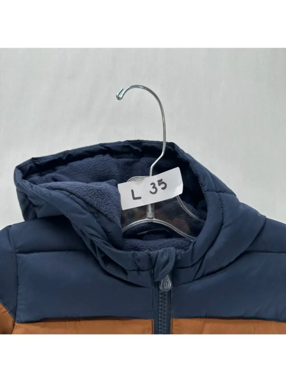 BabyGap ColdControl Colorblock Puffer Jacket Boys 12-18M Hood Fleece Brown Navy